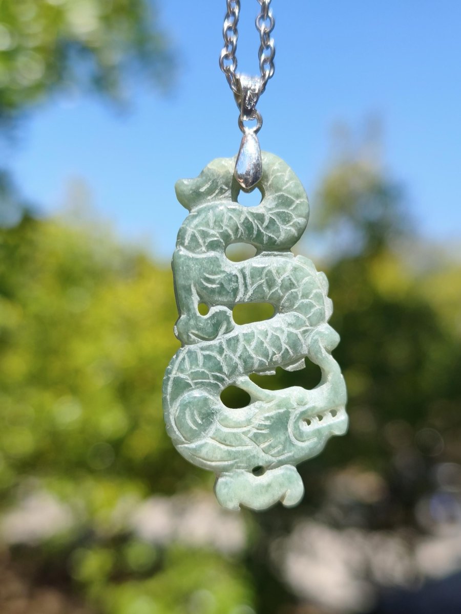 Burma Jade A Qualität Drache *Rarität* Edelstein Kette HIPPIE Boho Ethno Natur Heilstein Rarität Kristall Schmuck Anhänger Natur Kraft Stein - Art of Nature Berlin