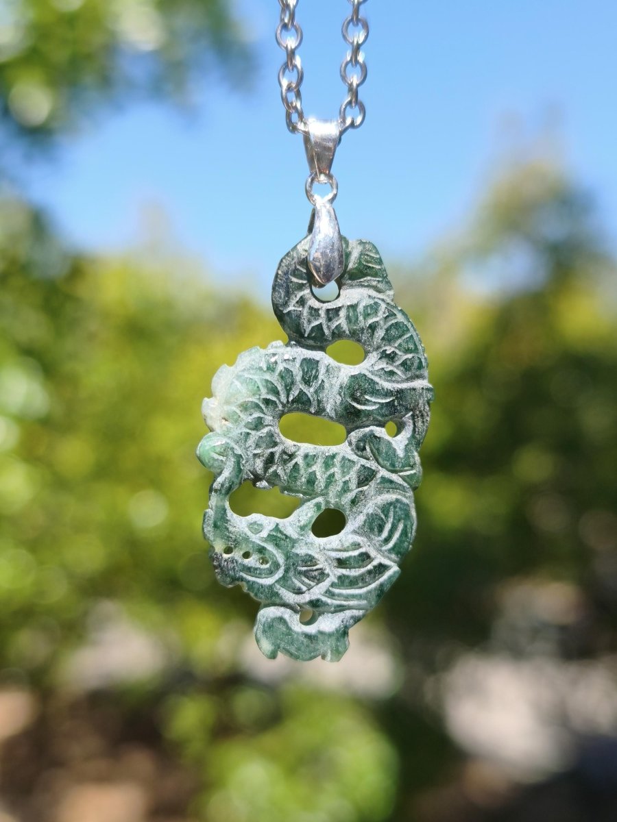 Burma Jade A Qualität Drache *Rarität* Edelstein Kette HIPPIE Boho Ethno Natur Heilstein Rarität Kristall Schmuck Anhänger Natur Kraft Stein - Art of Nature Berlin