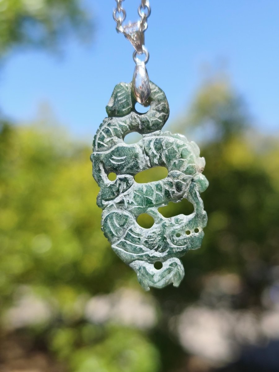 Burma Jade A Qualität Drache *Rarität* Edelstein Kette HIPPIE Boho Ethno Natur Heilstein Rarität Kristall Schmuck Anhänger Natur Kraft Stein - Art of Nature Berlin