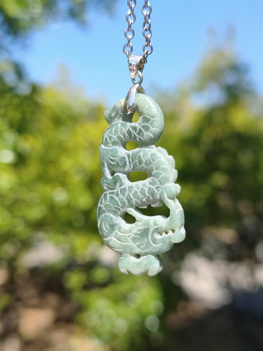 Burma Jade A Qualität Drache *Rarität* Edelstein Kette HIPPIE Boho Ethno Natur Heilstein Rarität Kristall Schmuck Anhänger Natur Kraft Stein - Art of Nature Berlin