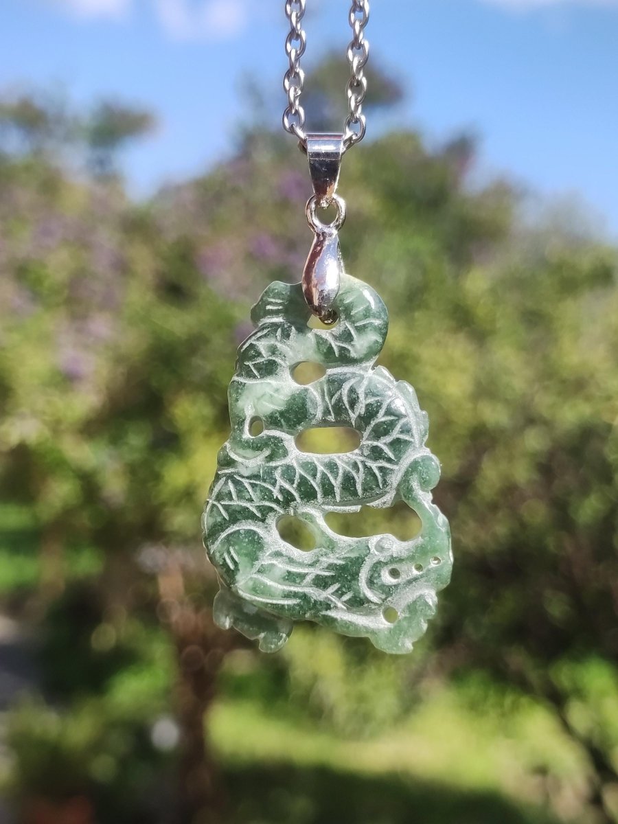 Burma Jade A Qualität Drache *Rarität* Edelstein Kette HIPPIE Boho Ethno Natur Heilstein Rarität Kristall Schmuck Anhänger Natur Kraft Stein - Art of Nature Berlin