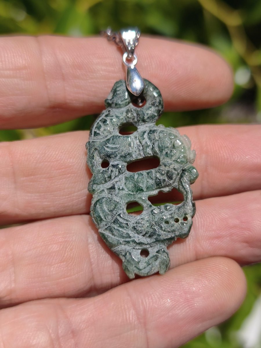 Burma Jade A Qualität Drache *Rarität* Edelstein Kette HIPPIE Boho Ethno Natur Heilstein Rarität Kristall Schmuck Anhänger Natur Kraft Stein - Art of Nature Berlin