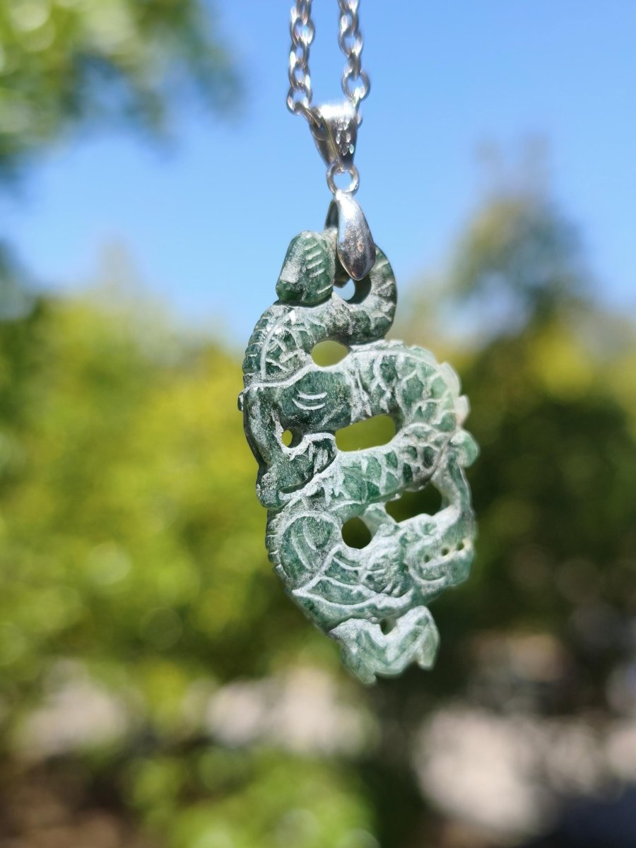 Burma Jade A Qualität Drache *Rarität* Edelstein Kette HIPPIE Boho Ethno Natur Heilstein Rarität Kristall Schmuck Anhänger Natur Kraft Stein - Art of Nature Berlin