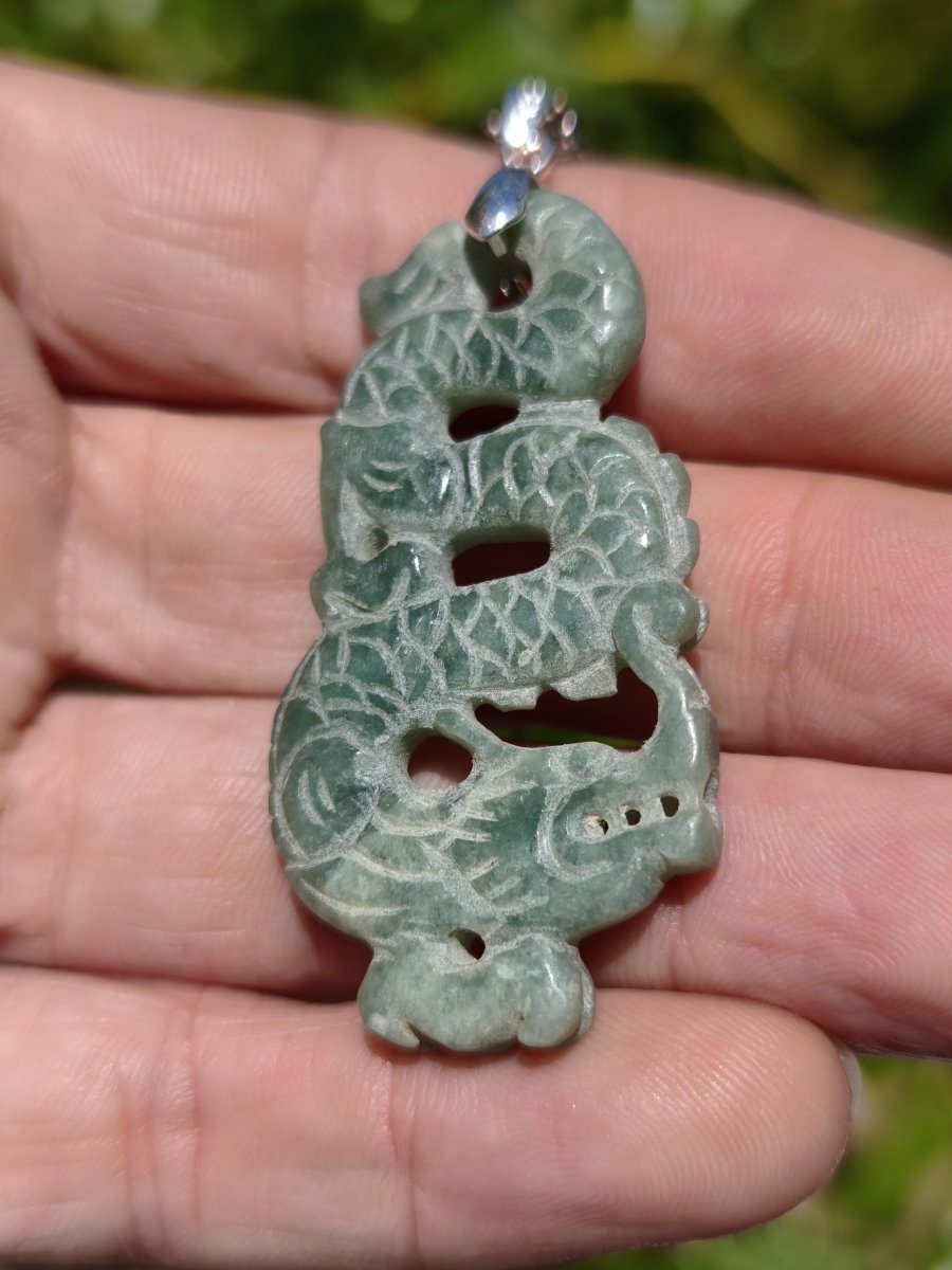 Burma Jade A Qualität Drache *Rarität* Edelstein Kette HIPPIE Boho Ethno Natur Heilstein Rarität Kristall Schmuck Anhänger Natur Kraft Stein - Art of Nature Berlin