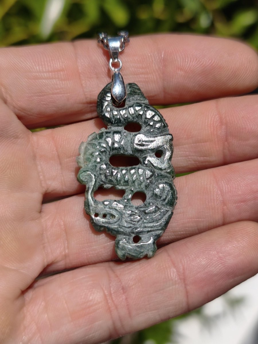 Burma Jade A Qualität Drache *Rarität* Edelstein Kette HIPPIE Boho Ethno Natur Heilstein Rarität Kristall Schmuck Anhänger Natur Kraft Stein - Art of Nature Berlin