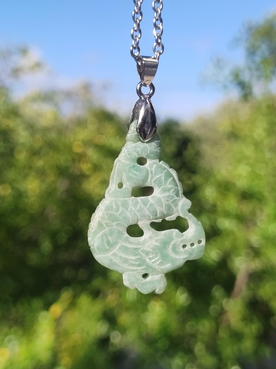Burma Jade A Qualität Drache *Rarität* Edelstein Kette HIPPIE Boho Ethno Natur Heilstein Rarität Kristall Schmuck Anhänger Natur Kraft Stein - Art of Nature Berlin