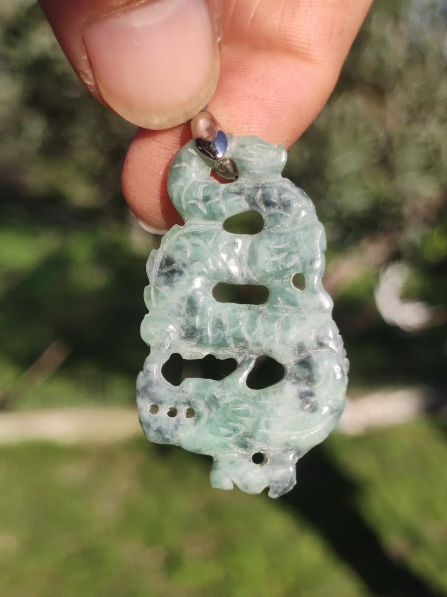 Burma Jade A Qualität Drache *Rarität* Edelstein Kette HIPPIE Boho Ethno Natur Heilstein Rarität Kristall Schmuck Anhänger Natur Kraft Stein - Art of Nature Berlin
