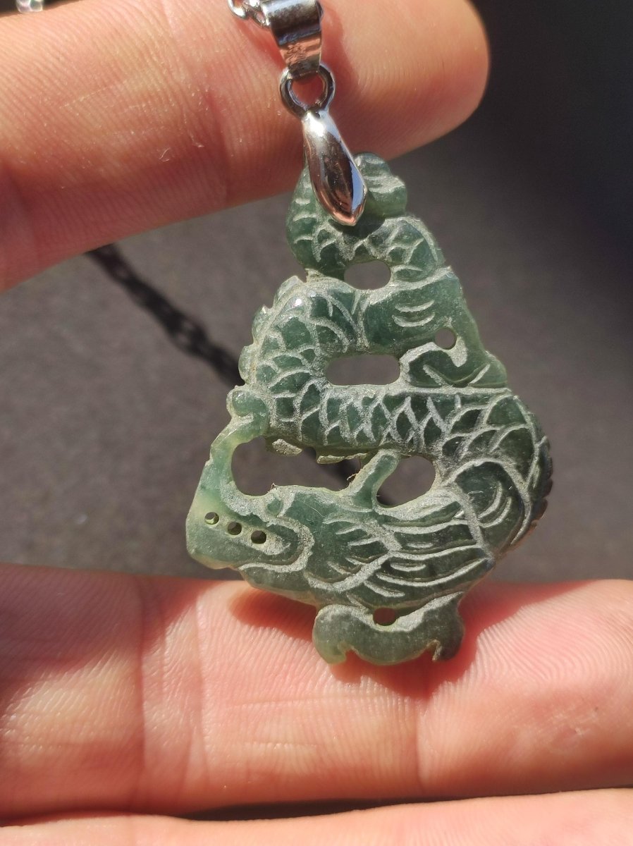 Burma Jade A Qualität Drache *Rarität* Edelstein Kette HIPPIE Boho Ethno Natur Heilstein Rarität Kristall Schmuck Anhänger Natur Kraft Stein - Art of Nature Berlin