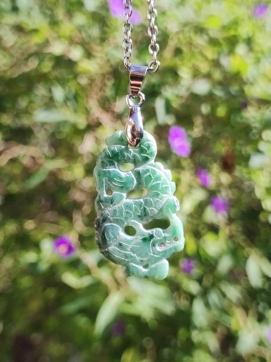 Burma Jade A Qualität Drache *Rarität* Edelstein Kette HIPPIE Boho Ethno Natur Heilstein Rarität Kristall Schmuck Anhänger Natur Kraft Stein - Art of Nature Berlin