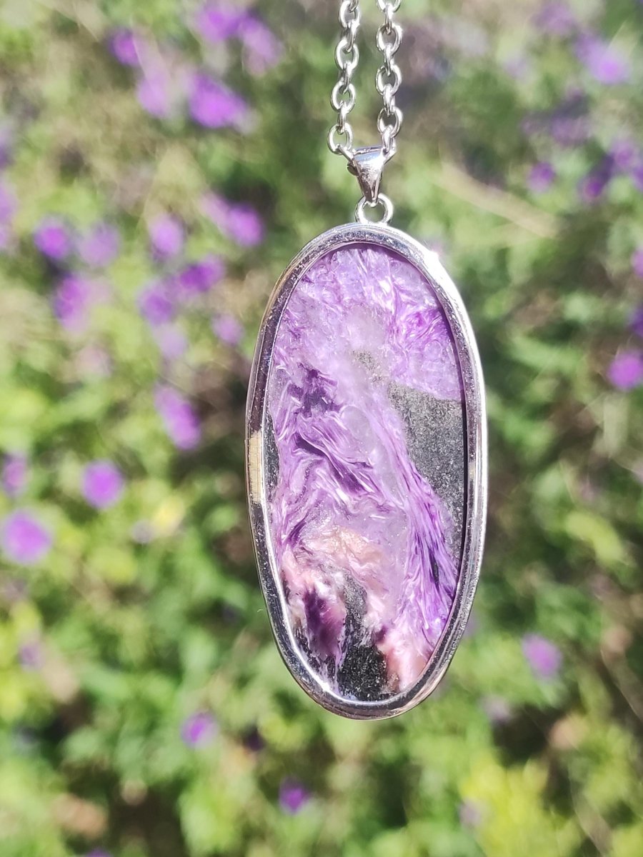 Charoit - 925 Silber Fassung Edelstein Kette lila violet Natur Heilstein Energie Rarität Mann Frau Er Sie Geschenk Edel Qualität Hochwertig - Art of Nature Berlin
