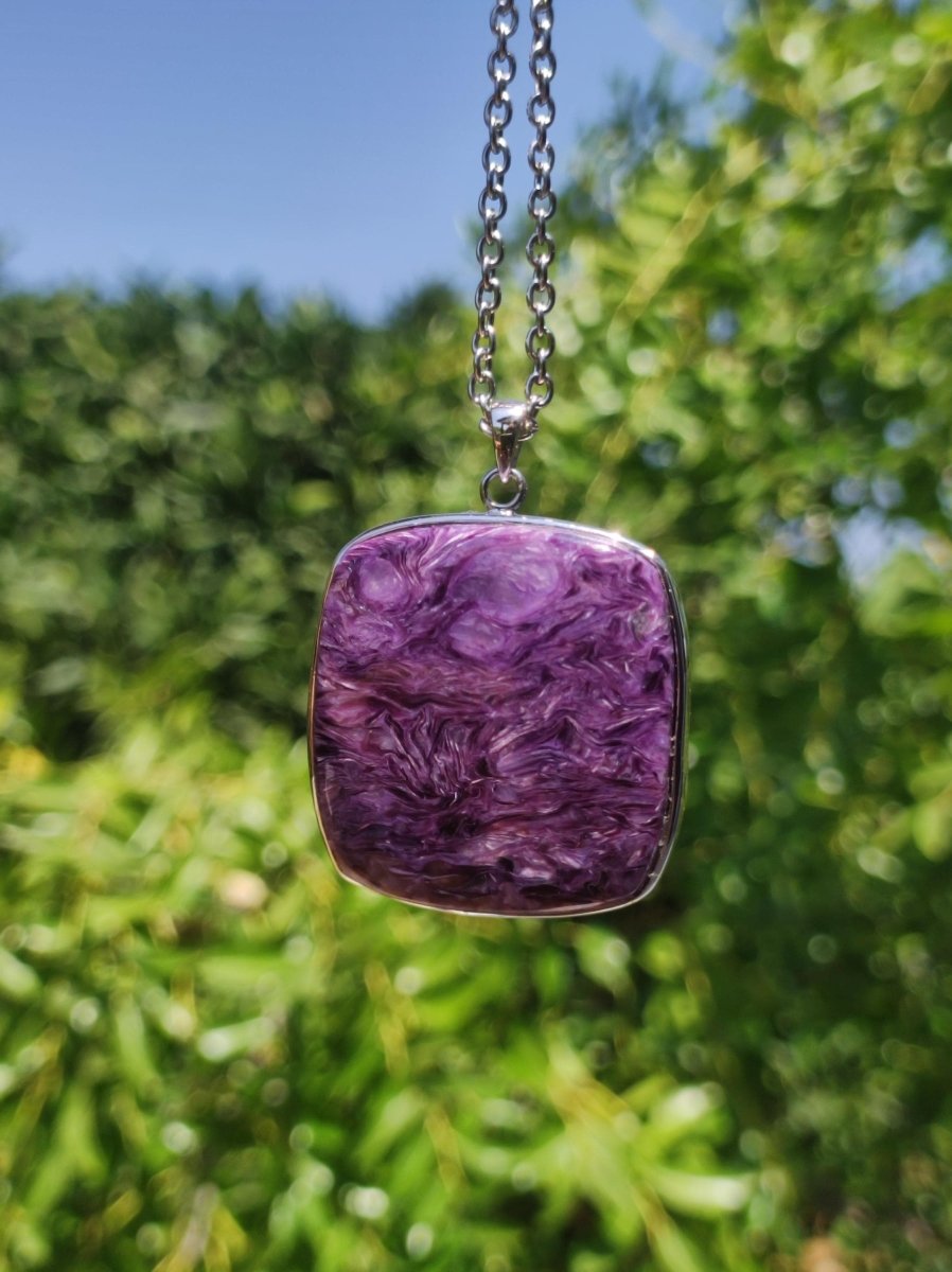 Charoit - 925 Silber Fassung Edelstein Kette lila violet Natur Heilstein Energie Rarität Mann Frau Er Sie Geschenk Edel Qualität Hochwertig - Art of Nature Berlin