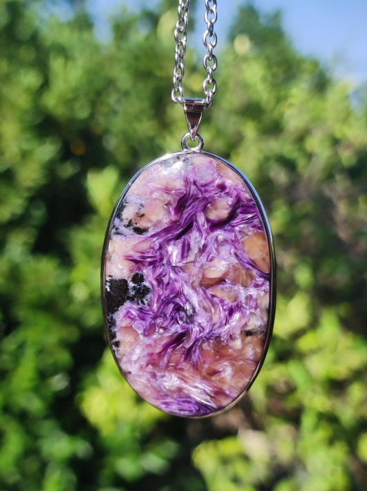 Charoit - 925 Silber Fassung Edelstein Kette lila violet Natur Heilstein Energie Rarität Mann Frau Er Sie Geschenk Edel Qualität Hochwertig - Art of Nature Berlin