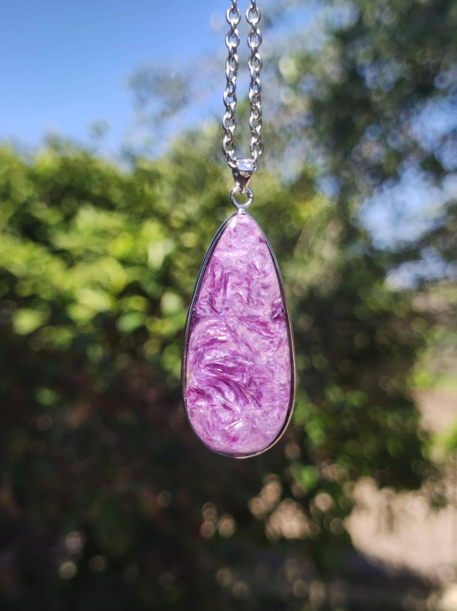 Charoit - 925 Silber Fassung Edelstein Kette lila violet Natur Heilstein Energie Rarität Mann Frau Er Sie Geschenk Edel Qualität Hochwertig - Art of Nature Berlin