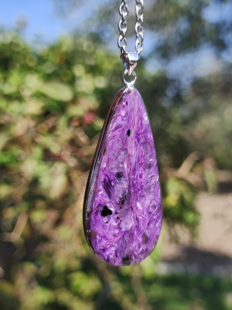 Charoit - 925 Silber Fassung Edelstein Kette lila violet Natur Heilstein Energie Rarität Mann Frau Er Sie Geschenk Edel Qualität Hochwertig - Art of Nature Berlin
