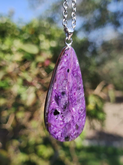 Charoit - 925 Silber Fassung Edelstein Kette lila violet Natur Heilstein Energie Rarität Mann Frau Er Sie Geschenk Edel Qualität Hochwertig - Art of Nature Berlin