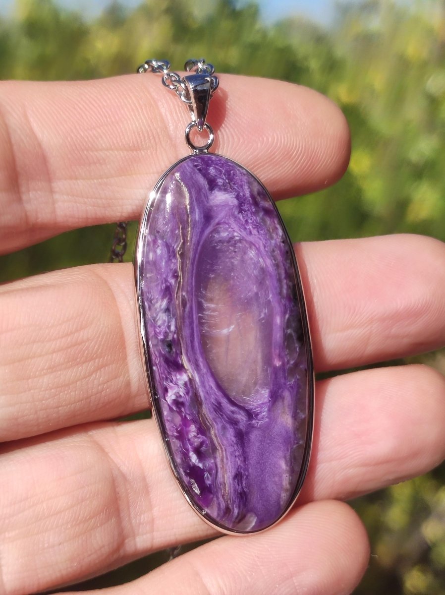 Charoit - 925 Silber Fassung Edelstein Kette lila violet Natur Heilstein Energie Rarität Mann Frau Er Sie Geschenk Edel Qualität Hochwertig - Art of Nature Berlin