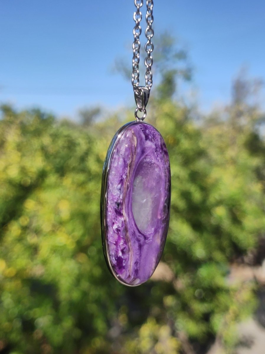 Charoit - 925 Silber Fassung Edelstein Kette lila violet Natur Heilstein Energie Rarität Mann Frau Er Sie Geschenk Edel Qualität Hochwertig - Art of Nature Berlin
