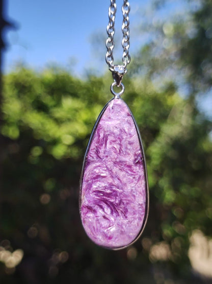 Charoit - 925 Silber Fassung Edelstein Kette lila violet Natur Heilstein Energie Rarität Mann Frau Er Sie Geschenk Edel Qualität Hochwertig - Art of Nature Berlin