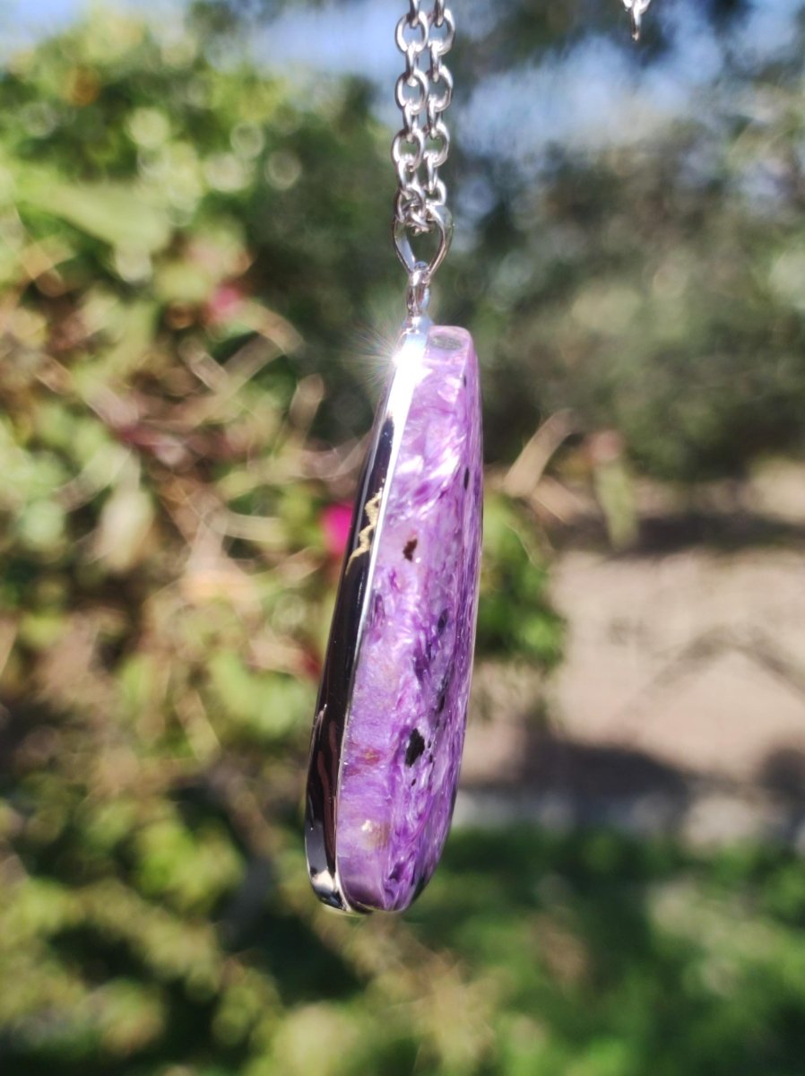 Charoit - 925 Silber Fassung Edelstein Kette lila violet Natur Heilstein Energie Rarität Mann Frau Er Sie Geschenk Edel Qualität Hochwertig - Art of Nature Berlin