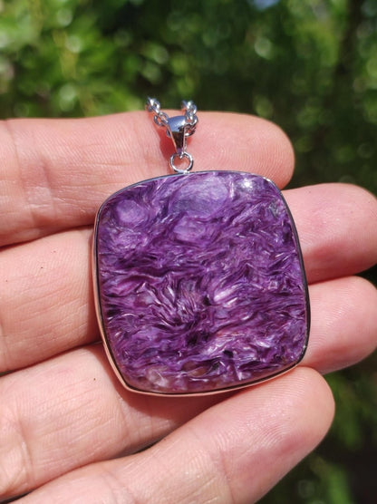 Charoit - 925 Silber Fassung Edelstein Kette lila violet Natur Heilstein Energie Rarität Mann Frau Er Sie Geschenk Edel Qualität Hochwertig - Art of Nature Berlin