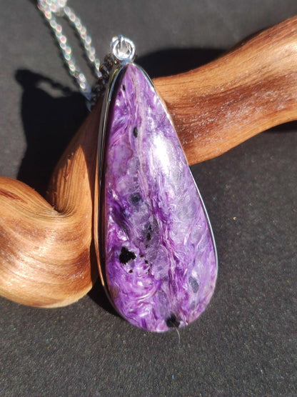 Charoit - 925 Silber Fassung Edelstein Kette lila violet Natur Heilstein Energie Rarität Mann Frau Er Sie Geschenk Edel Qualität Hochwertig - Art of Nature Berlin