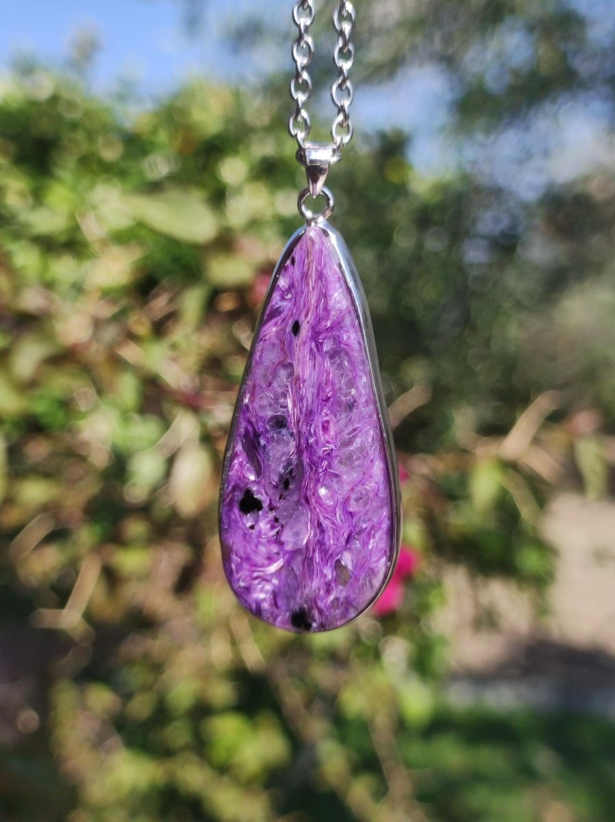 Charoit - 925 Silber Fassung Edelstein Kette lila violet Natur Heilstein Energie Rarität Mann Frau Er Sie Geschenk Edel Qualität Hochwertig - Art of Nature Berlin