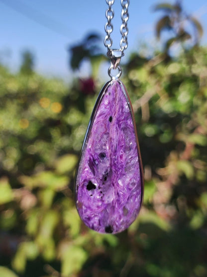 Charoit - 925 Silber Fassung Edelstein Kette lila violet Natur Heilstein Energie Rarität Mann Frau Er Sie Geschenk Edel Qualität Hochwertig - Art of Nature Berlin