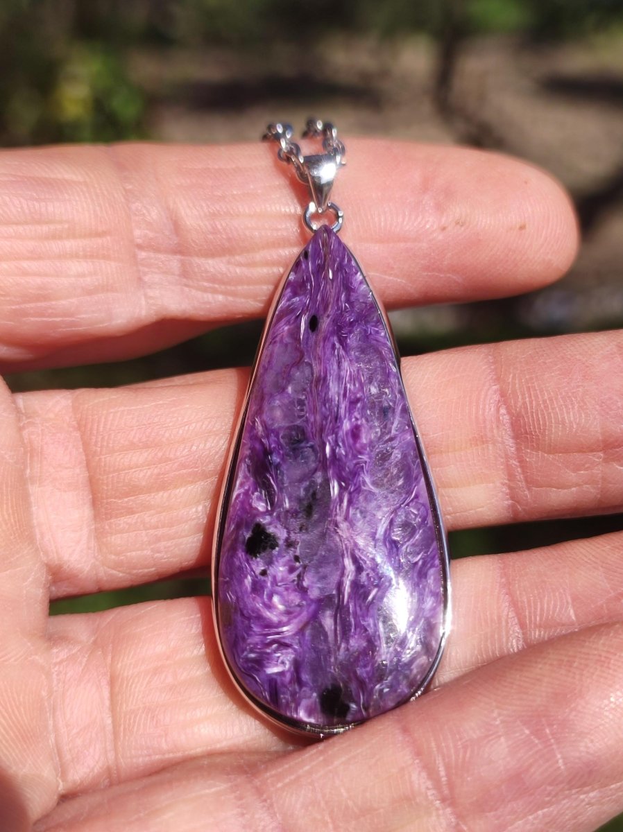 Charoit - 925 Silber Fassung Edelstein Kette lila violet Natur Heilstein Energie Rarität Mann Frau Er Sie Geschenk Edel Qualität Hochwertig - Art of Nature Berlin