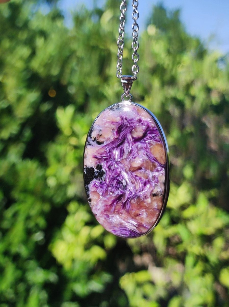 Charoit - 925 Silber Fassung Edelstein Kette lila violet Natur Heilstein Energie Rarität Mann Frau Er Sie Geschenk Edel Qualität Hochwertig - Art of Nature Berlin
