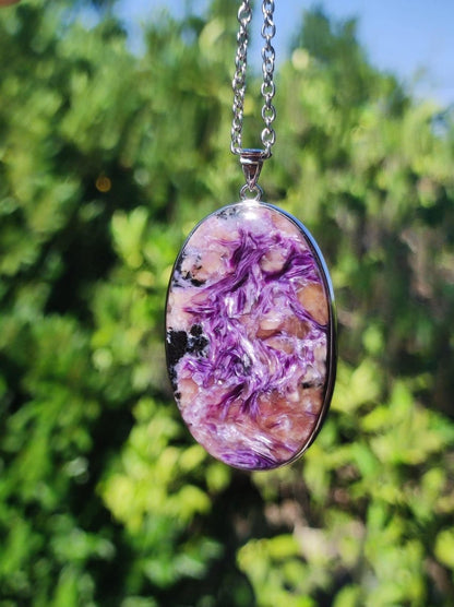 Charoit - 925 Silber Fassung Edelstein Kette lila violet Natur Heilstein Energie Rarität Mann Frau Er Sie Geschenk Edel Qualität Hochwertig - Art of Nature Berlin