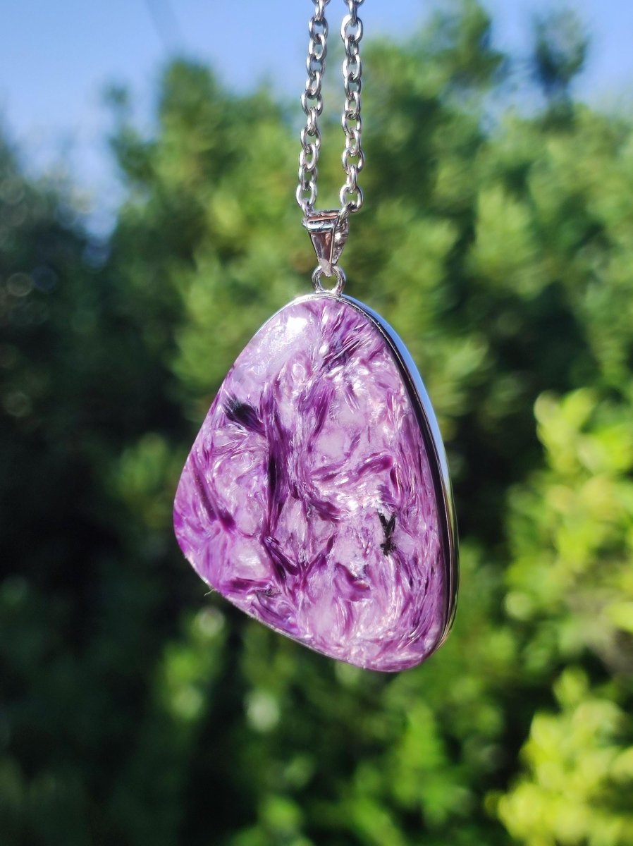 Charoit - 925 Silber Fassung Edelstein Kette lila violet Natur Heilstein Energie Rarität Mann Frau Er Sie Geschenk Edel Qualität Hochwertig - Art of Nature Berlin