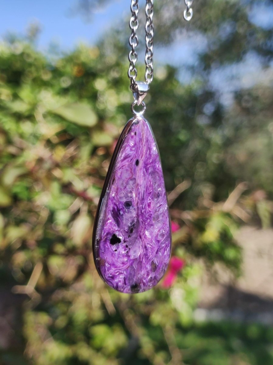 Charoit - 925 Silber Fassung Edelstein Kette lila violet Natur Heilstein Energie Rarität Mann Frau Er Sie Geschenk Edel Qualität Hochwertig - Art of Nature Berlin