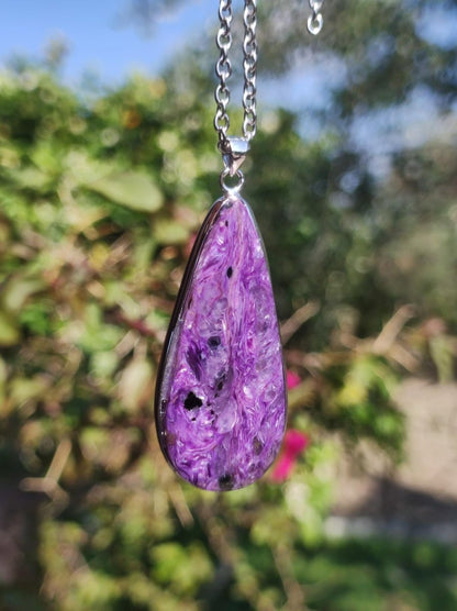 Charoit - 925 Silber Fassung Edelstein Kette lila violet Natur Heilstein Energie Rarität Mann Frau Er Sie Geschenk Edel Qualität Hochwertig - Art of Nature Berlin