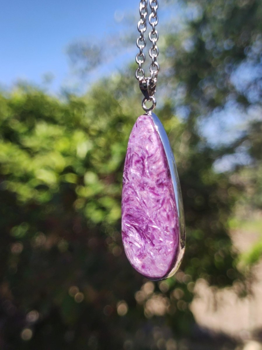 Charoit - 925 Silber Fassung Edelstein Kette lila violet Natur Heilstein Energie Rarität Mann Frau Er Sie Geschenk Edel Qualität Hochwertig - Art of Nature Berlin