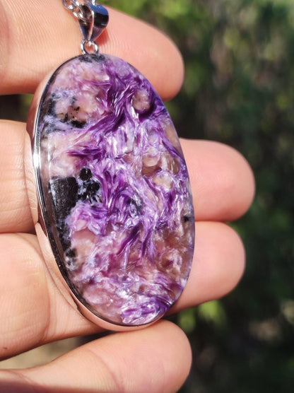Charoit - 925 Silber Fassung Edelstein Kette lila violet Natur Heilstein Energie Rarität Mann Frau Er Sie Geschenk Edel Qualität Hochwertig - Art of Nature Berlin