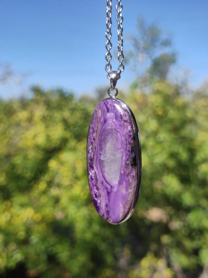 Charoit - 925 Silber Fassung Edelstein Kette lila violet Natur Heilstein Energie Rarität Mann Frau Er Sie Geschenk Edel Qualität Hochwertig - Art of Nature Berlin