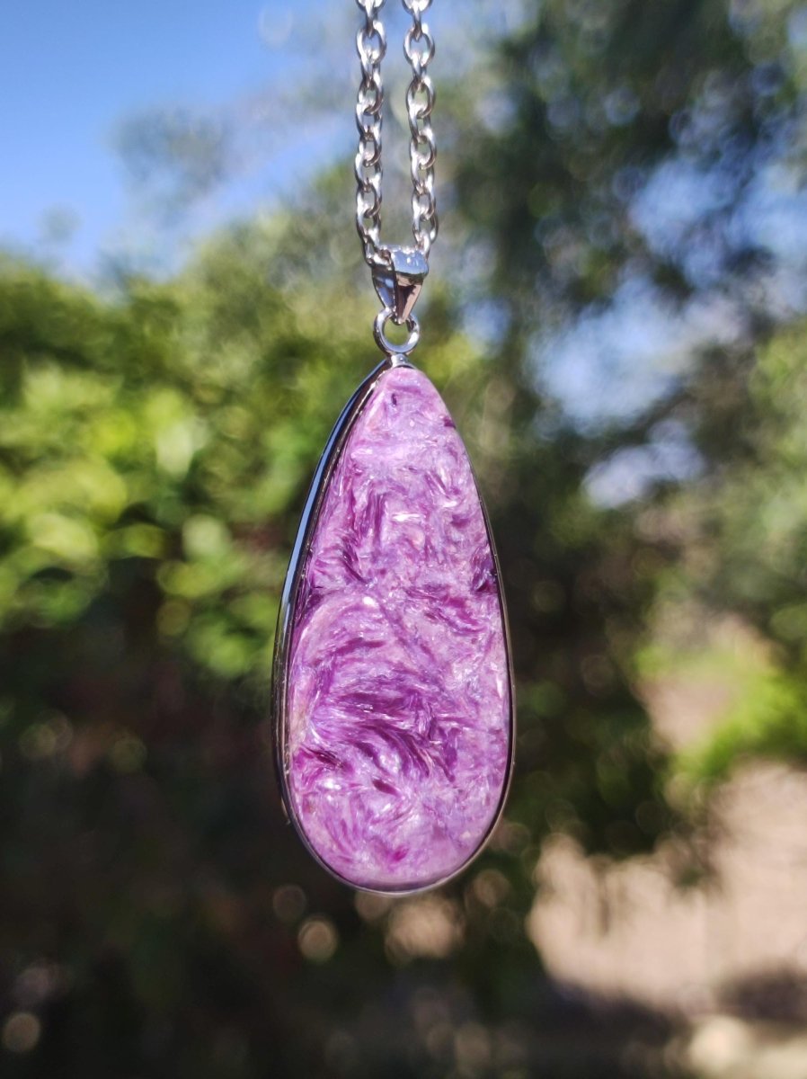Charoit - 925 Silber Fassung Edelstein Kette lila violet Natur Heilstein Energie Rarität Mann Frau Er Sie Geschenk Edel Qualität Hochwertig - Art of Nature Berlin