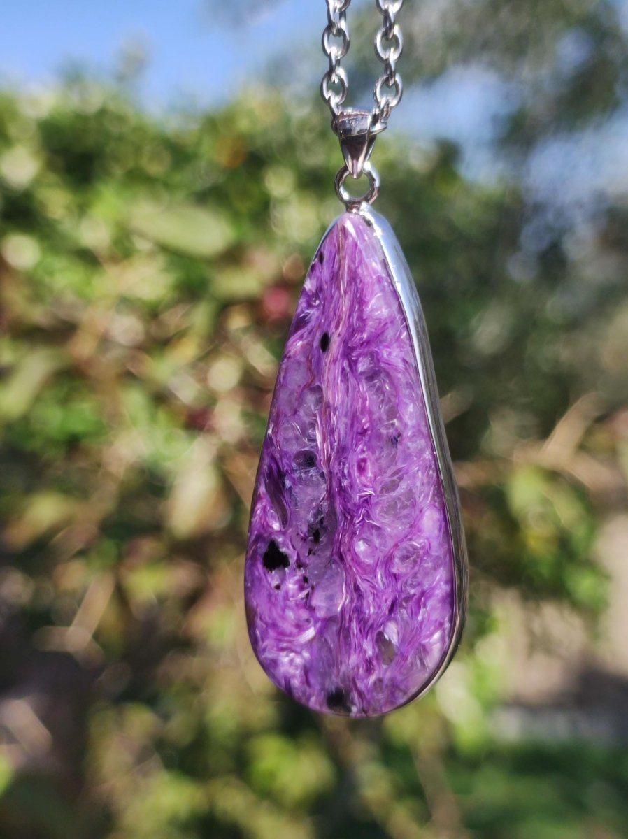 Charoit - 925 Silber Fassung Edelstein Kette lila violet Natur Heilstein Energie Rarität Mann Frau Er Sie Geschenk Edel Qualität Hochwertig - Art of Nature Berlin