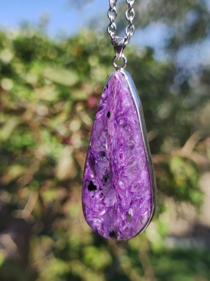 Charoit - 925 Silber Fassung Edelstein Kette lila violet Natur Heilstein Energie Rarität Mann Frau Er Sie Geschenk Edel Qualität Hochwertig - Art of Nature Berlin