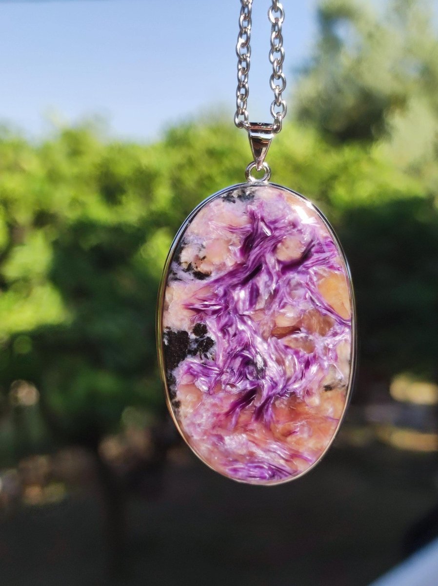 Charoit - 925 Silber Fassung Edelstein Kette lila violet Natur Heilstein Energie Rarität Mann Frau Er Sie Geschenk Edel Qualität Hochwertig - Art of Nature Berlin