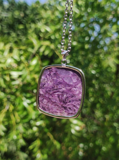 Charoit - 925 Silber Fassung Edelstein Kette lila violet Natur Heilstein Energie Rarität Mann Frau Er Sie Geschenk Edel Qualität Hochwertig - Art of Nature Berlin