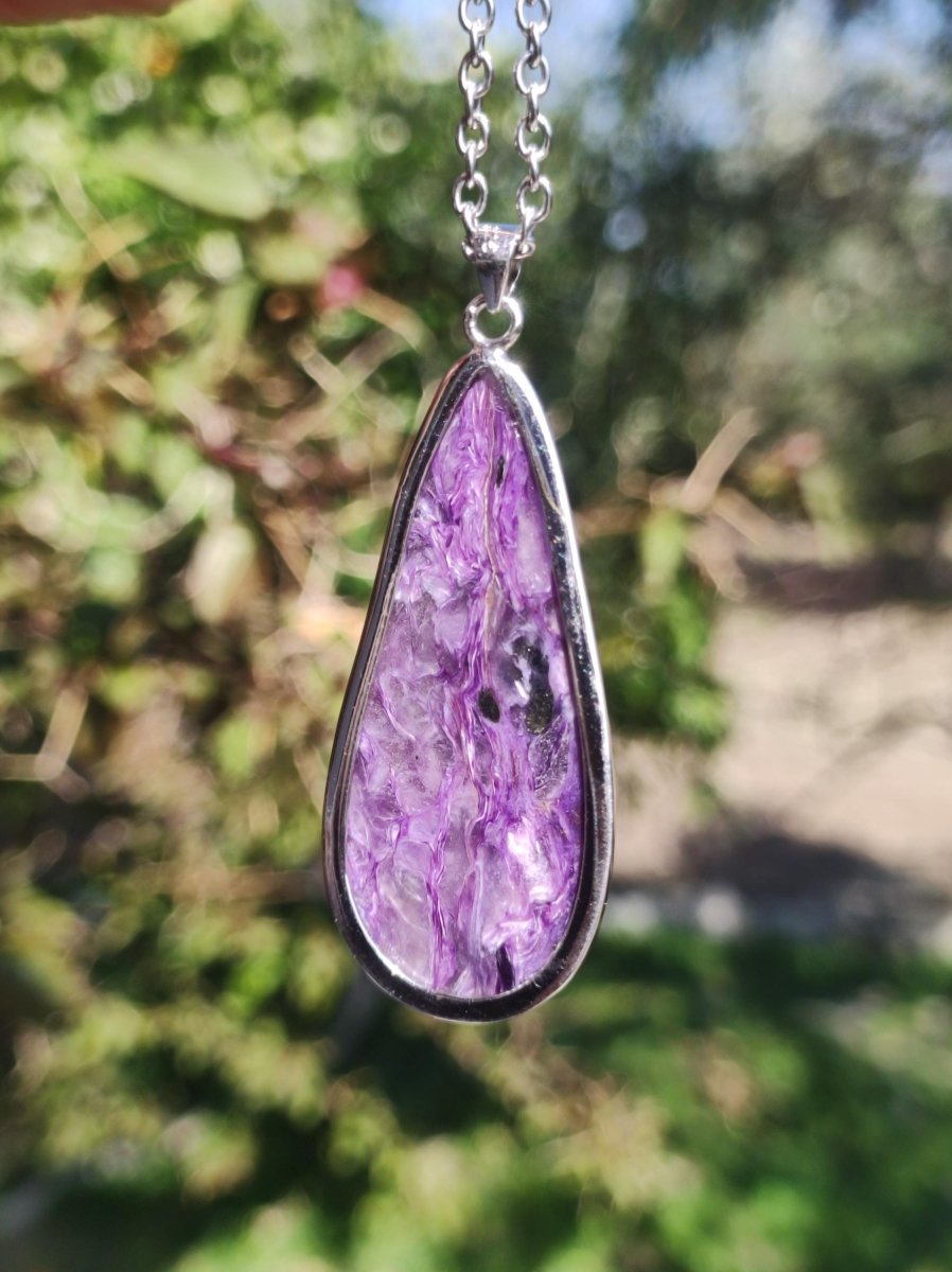 Charoit - 925 Silber Fassung Edelstein Kette lila violet Natur Heilstein Energie Rarität Mann Frau Er Sie Geschenk Edel Qualität Hochwertig - Art of Nature Berlin