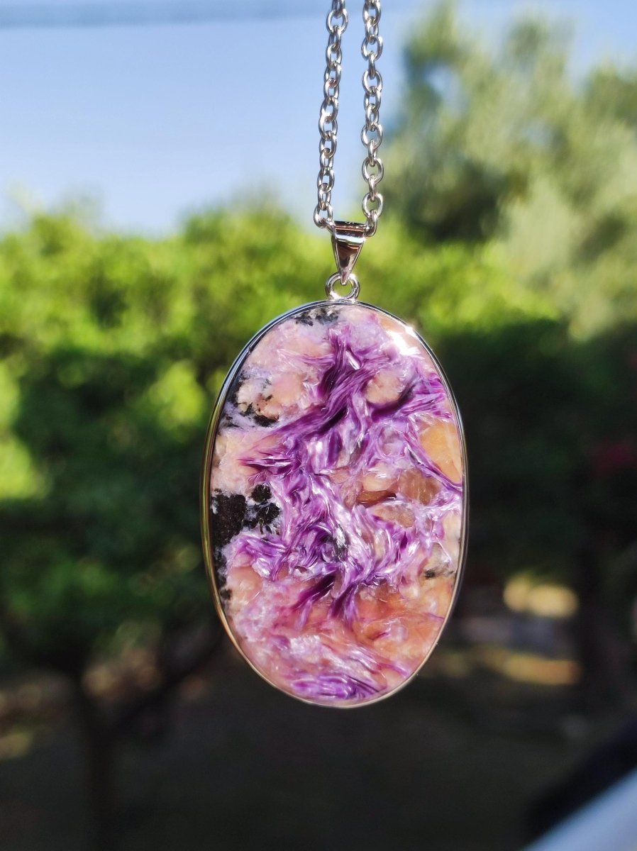 Charoit - 925 Silber Fassung Edelstein Kette lila violet Natur Heilstein Energie Rarität Mann Frau Er Sie Geschenk Edel Qualität Hochwertig - Art of Nature Berlin