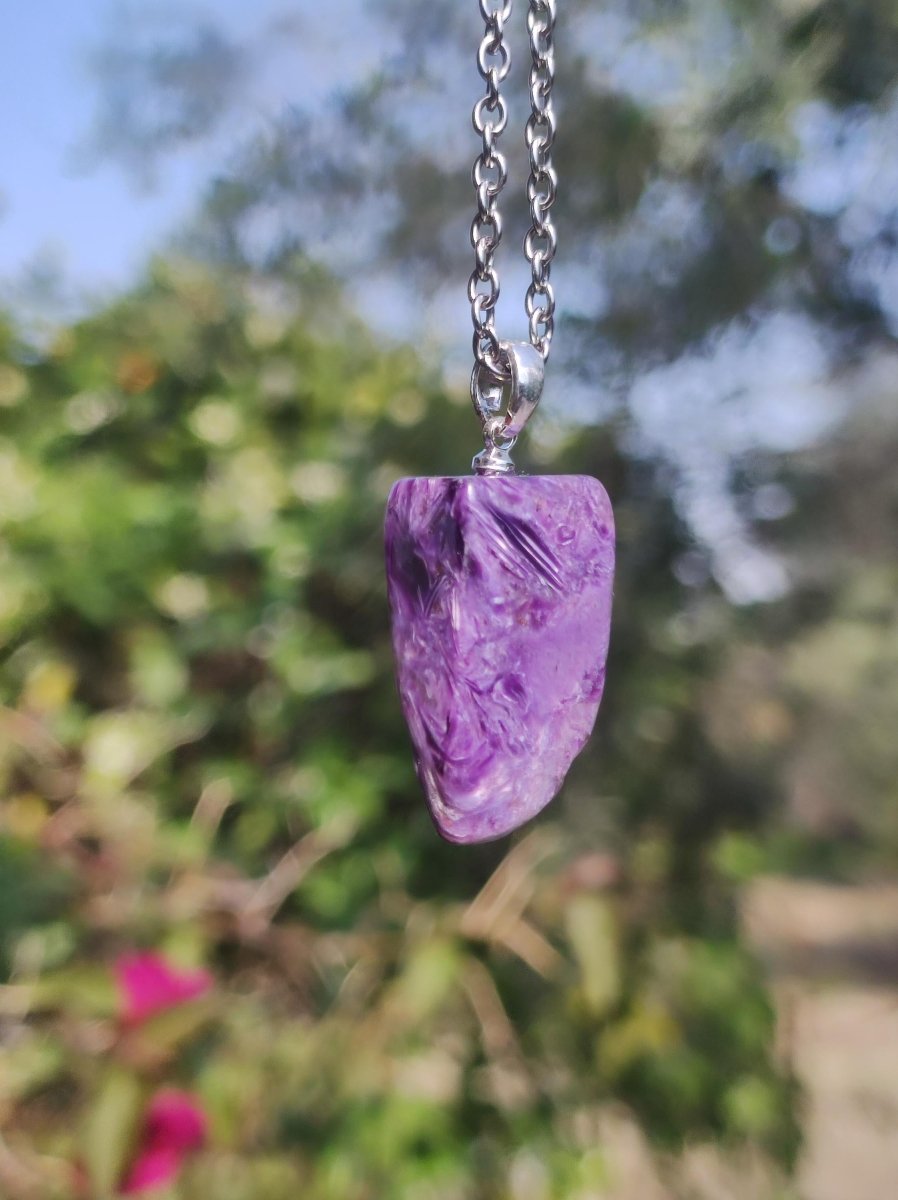 Charoit - 925 Sterling Silber Öse ~ Edelstein Kette lila Anhänger Natur Heilstein Kristall Geschenk Mann Frau Mutter Vater Er Sie Freundin - Art of Nature Berlin