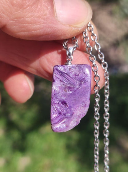 Charoit - 925 Sterling Silber Öse ~ Edelstein Kette lila Anhänger Natur Heilstein Kristall Geschenk Mann Frau Mutter Vater Er Sie Freundin - Art of Nature Berlin