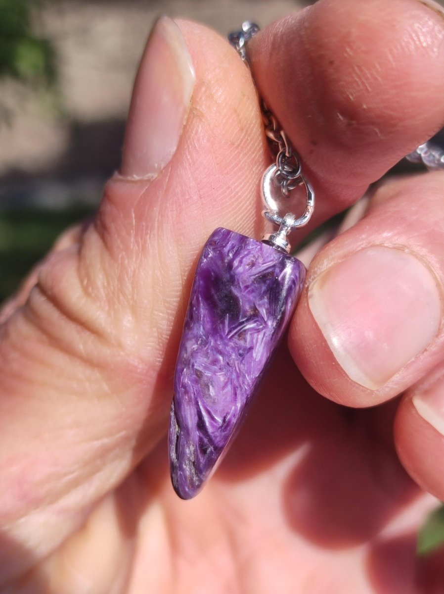 Charoit - 925 Sterling Silber Öse ~ Edelstein Kette lila Anhänger Natur Heilstein Kristall Geschenk Mann Frau Mutter Vater Er Sie Freundin - Art of Nature Berlin