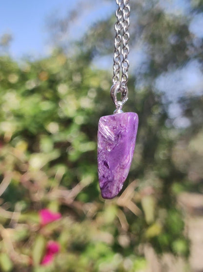 Charoit - 925 Sterling Silber Öse ~ Edelstein Kette lila Anhänger Natur Heilstein Kristall Geschenk Mann Frau Mutter Vater Er Sie Freundin - Art of Nature Berlin