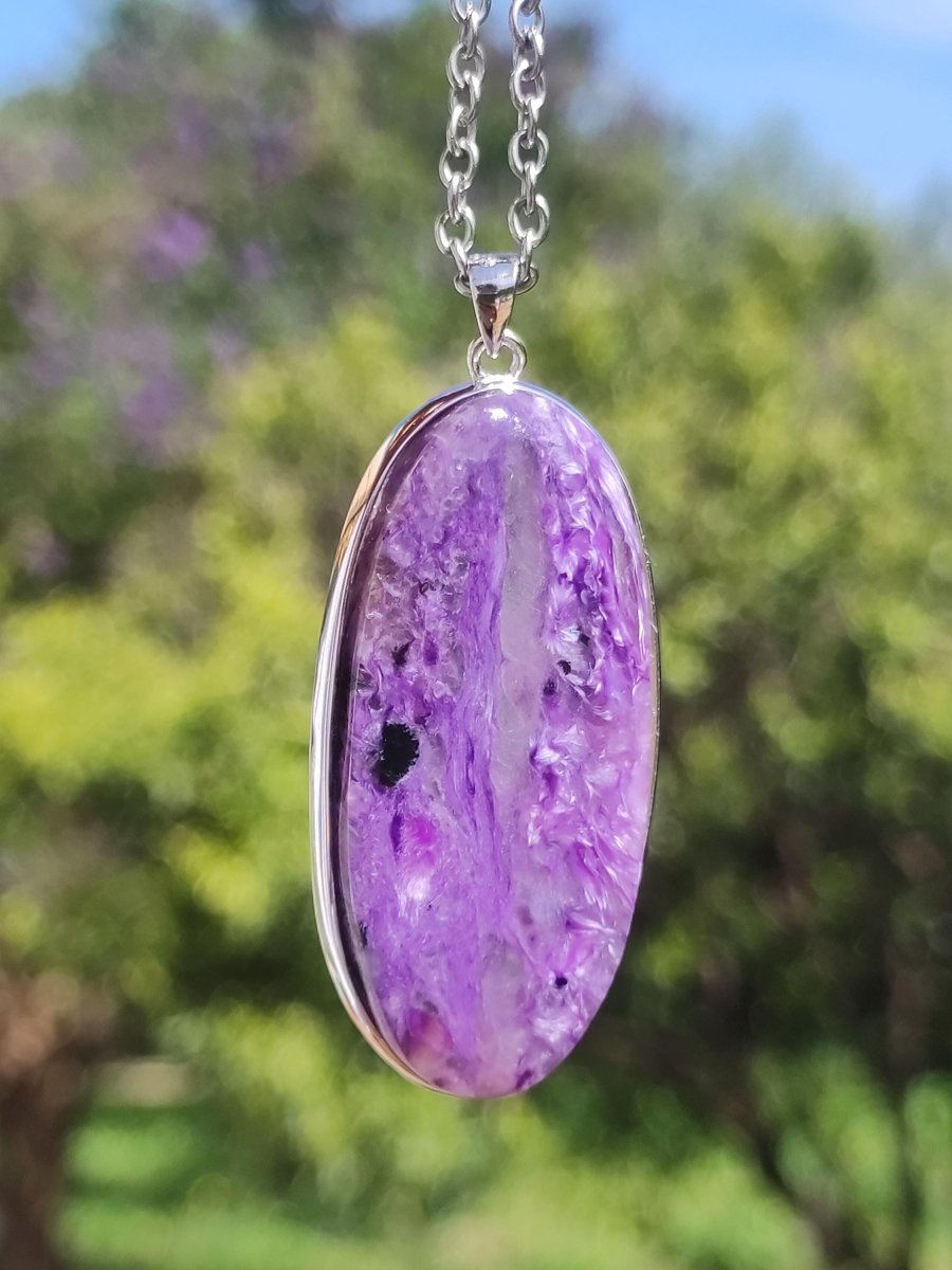 Charoit AAA- 925 Silber Fassung Edelstein Kette lila violet Natur Heilstein Energie Rarität Mann Frau Er Sie Freundin Geschenk Edel Qualität - Art of Nature Berlin