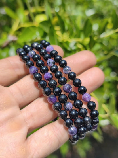 Charoit + Turmalin (Schörl) - Edelstein Armband schwarz lila GOA Hippie Boho Natur Heilstein Geschenk Er Sie Mann Frau Freund Rarität Kraft - Art of Nature Berlin