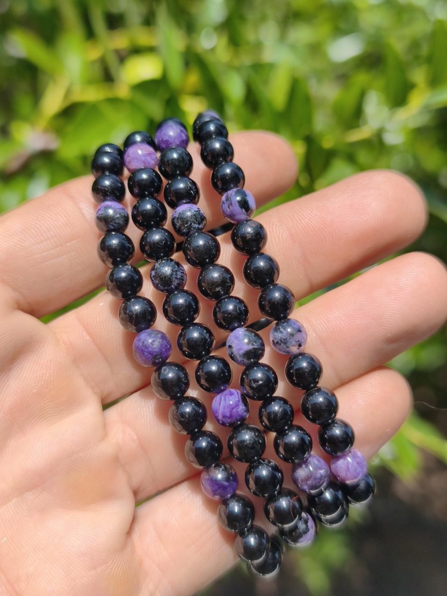 Charoit + Turmalin (Schörl) - Edelstein Armband schwarz lila GOA Hippie Boho Natur Heilstein Geschenk Er Sie Mann Frau Freund Rarität Kraft - Art of Nature Berlin